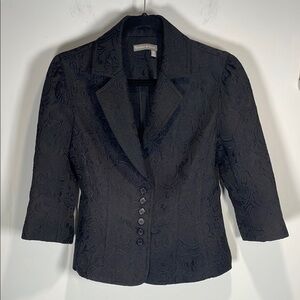 Classic Vintage Black Floral Textured Embroidered Blazer with Structured Corset